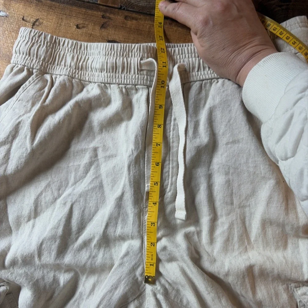 ZARA Linen Blend Pull On Cargo Pants Resort Wear Coastal Cowgirl Size L